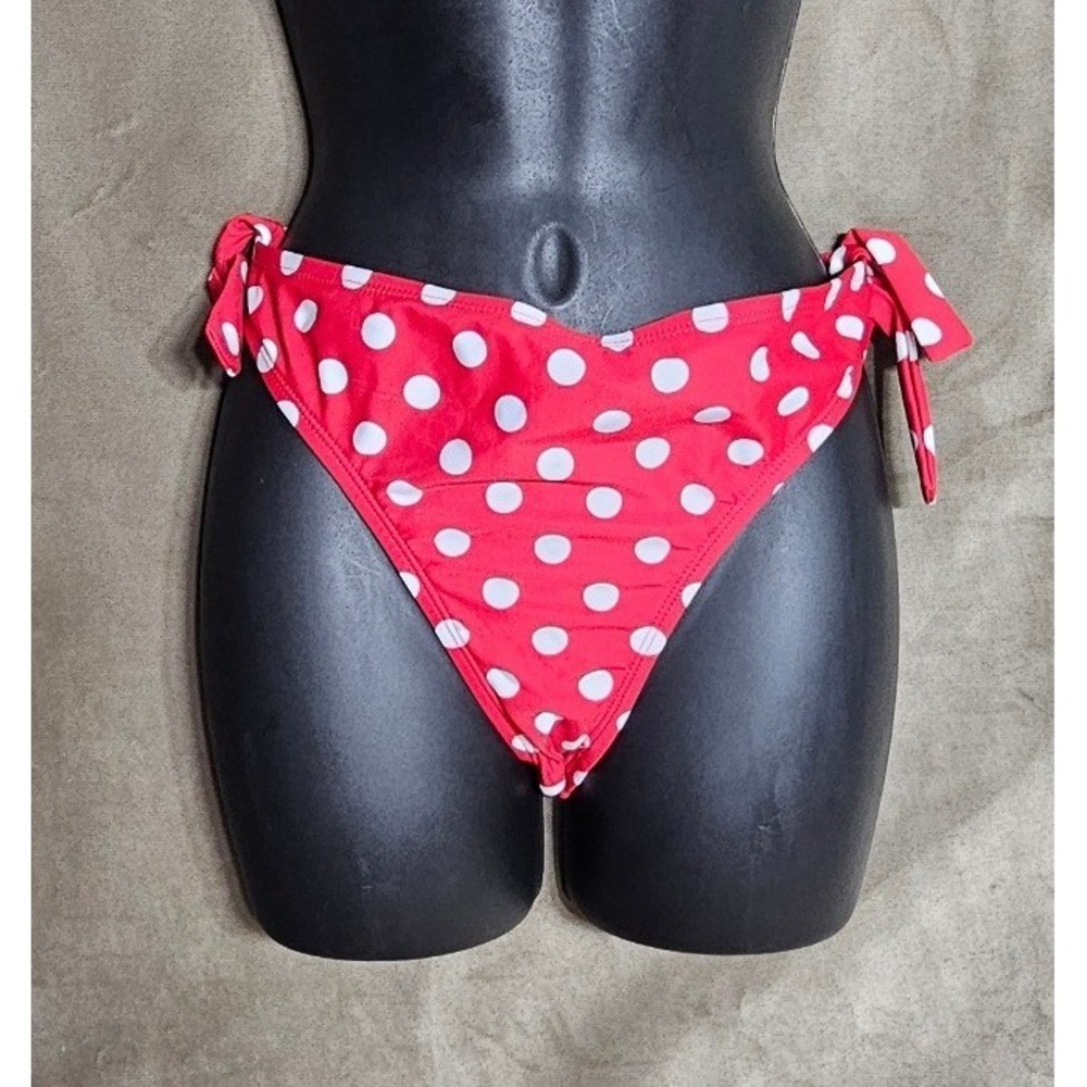 Mossimo Red Polka Dot Side Tie Bikini Bottom Swimsuit XL High Cut Retro‎ XL/TG